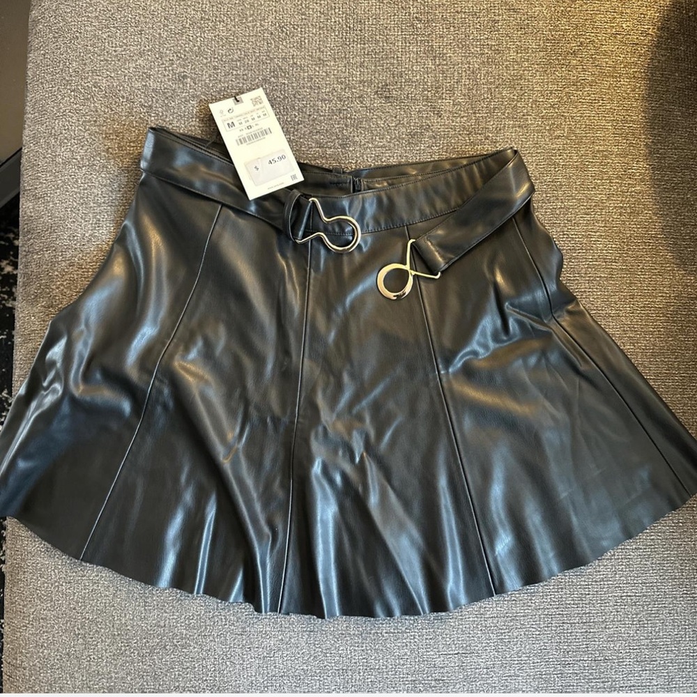 Zara Black Mini Skirt with Gold Buckle